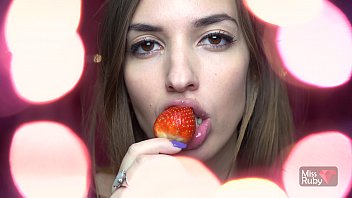 Strawberry ASMR - Mouth Eating Sounds With A Hot Redhead Teen