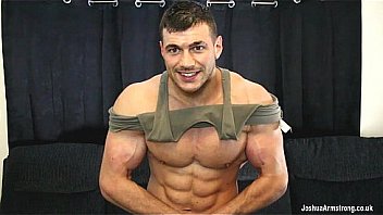 Huge oiled up bodybuilder eats cum