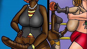Superheroine tgets double teamed in the ring. (Comic)