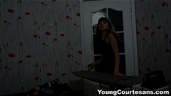 Young Courtesans - Black dress, tiny panties and sexy hold-up stockings