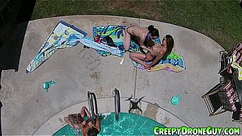 Chicks gets filmed by a drone guy