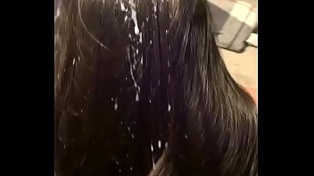 Latina gets a lot of cum in hair