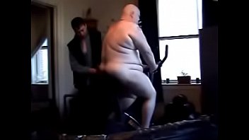 Chubby chub bear exercising on a Bike.  Paddled, Spanked and Fucked.