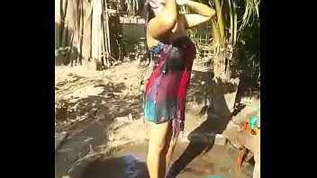 Desi Didi bathing